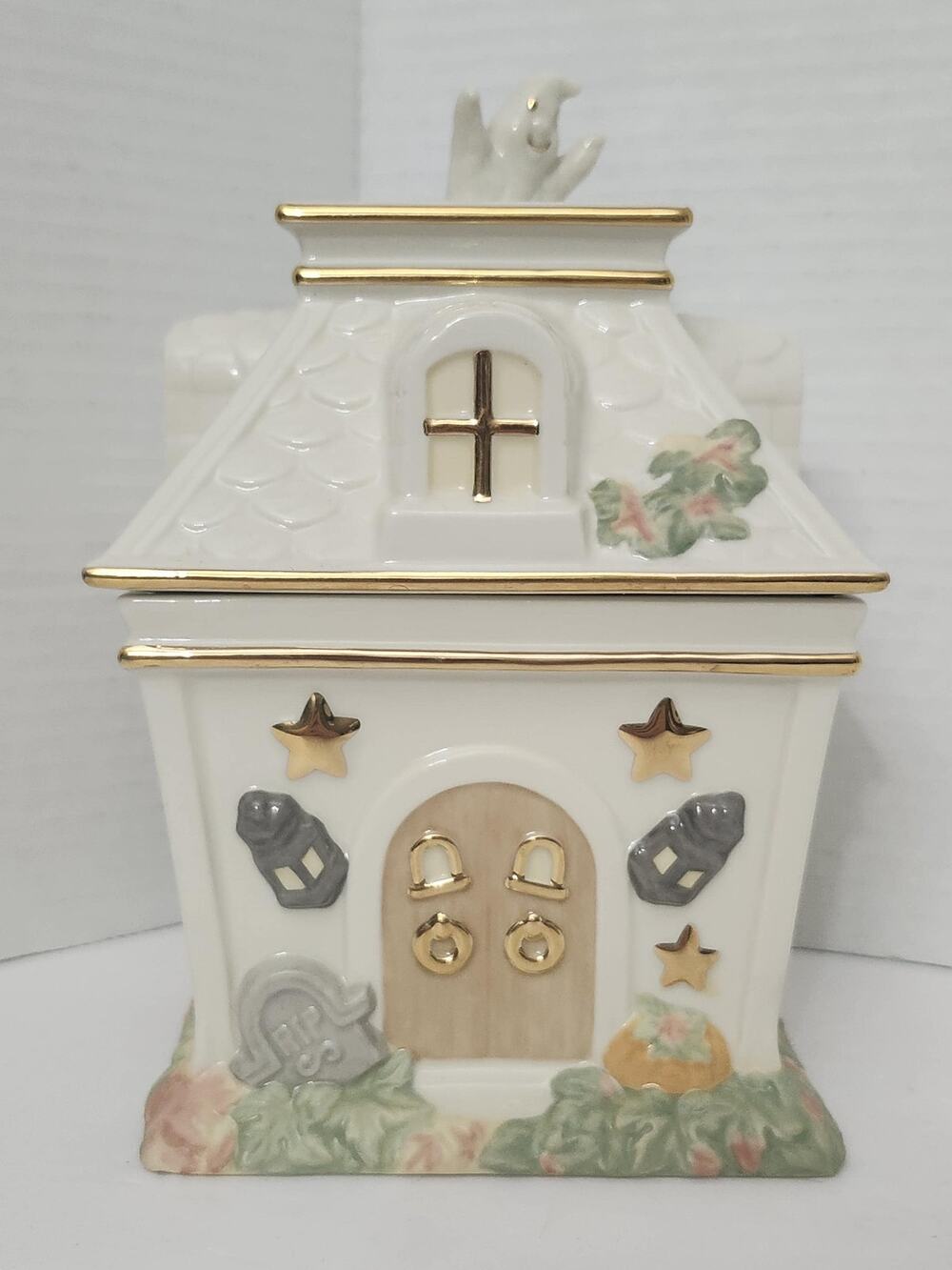 Lenox Occasions Haunted House Covered Candy Dish Ghost Halloween Gold Trim